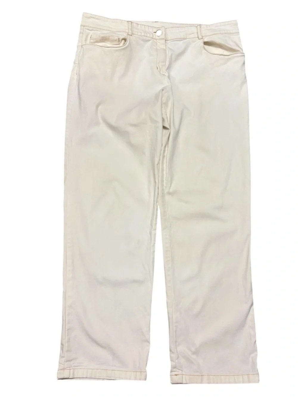 Eileen Fisher Ivory W/ Tan Stitching Straight Leg Jeans Size Large